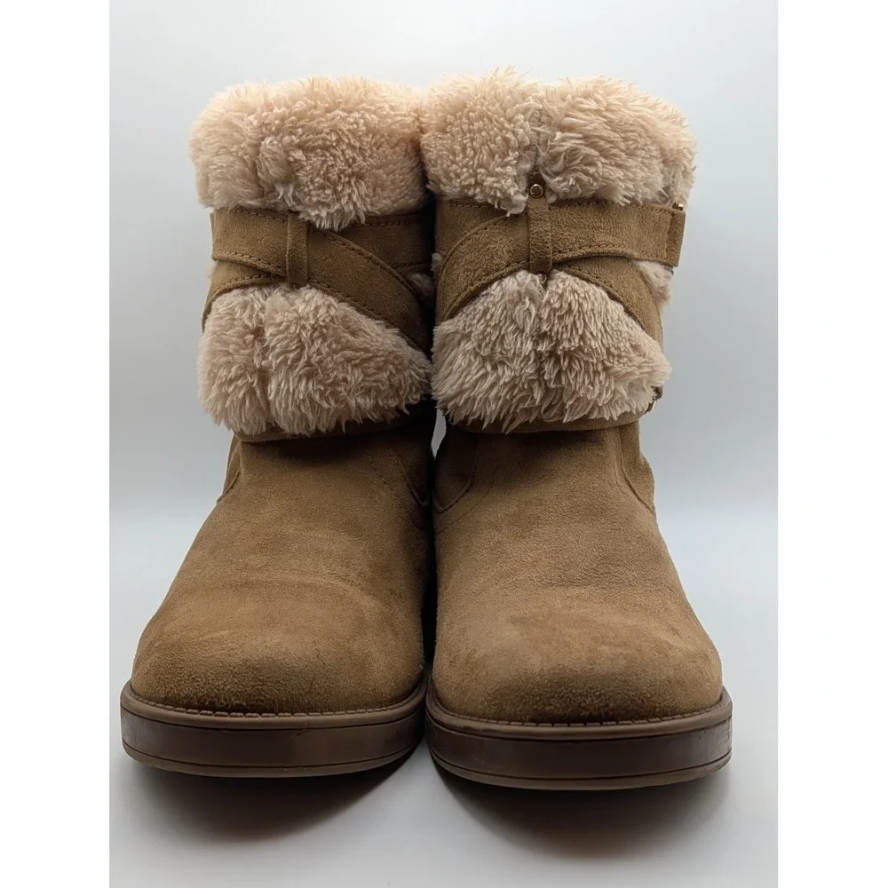 G by Guess‎ Aussie Chestnut Faux Suede Shearling Cuff Boots Womens 7M Rhinestone